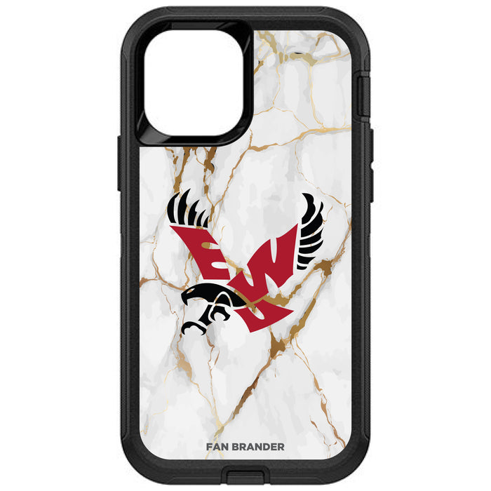 OtterBox Black Phone case with Eastern Washington Eagles Tide White Marble Background