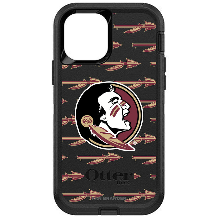 OtterBox Black Phone case with Florida State Seminoles Primary Logo on Repeating Wordmark Background