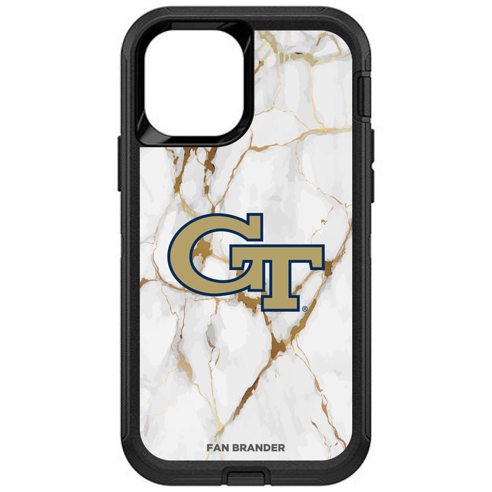 OtterBox Black Phone case with Georgia Tech Yellow Jackets Tide White Marble Background
