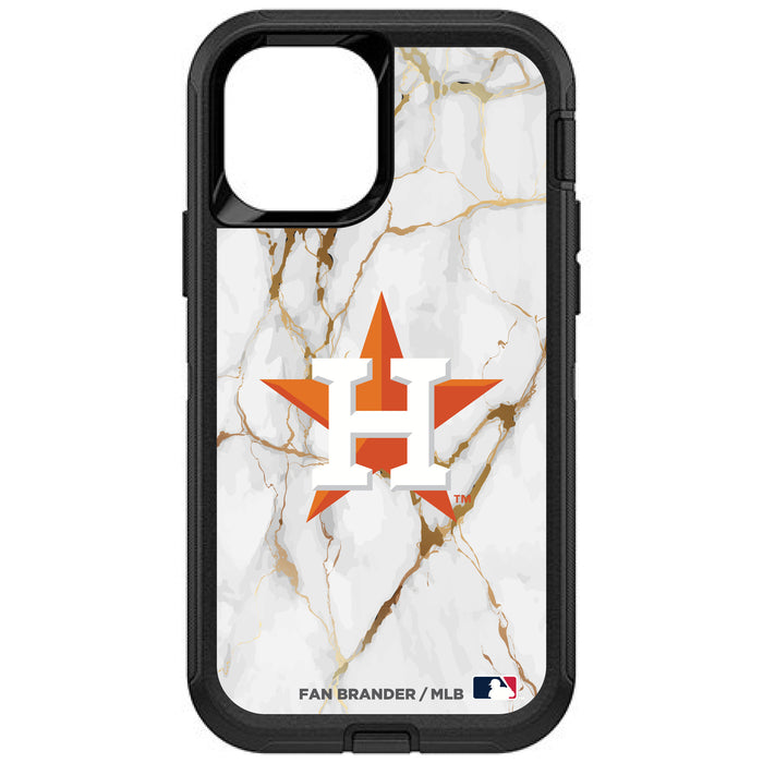 OtterBox Black Phone case with Houston Astros Primary Logo on white marble Background