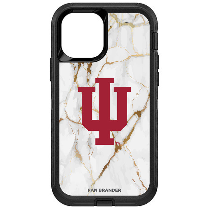 OtterBox Black Phone case with Indiana Hoosiers Tide White Marble Background