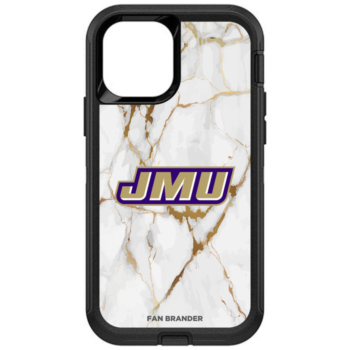 OtterBox Black Phone case with James Madison Dukes Tide White Marble Background