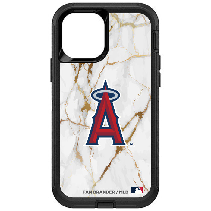 OtterBox Black Phone case with Los Angeles Angels Primary Logo on white marble Background