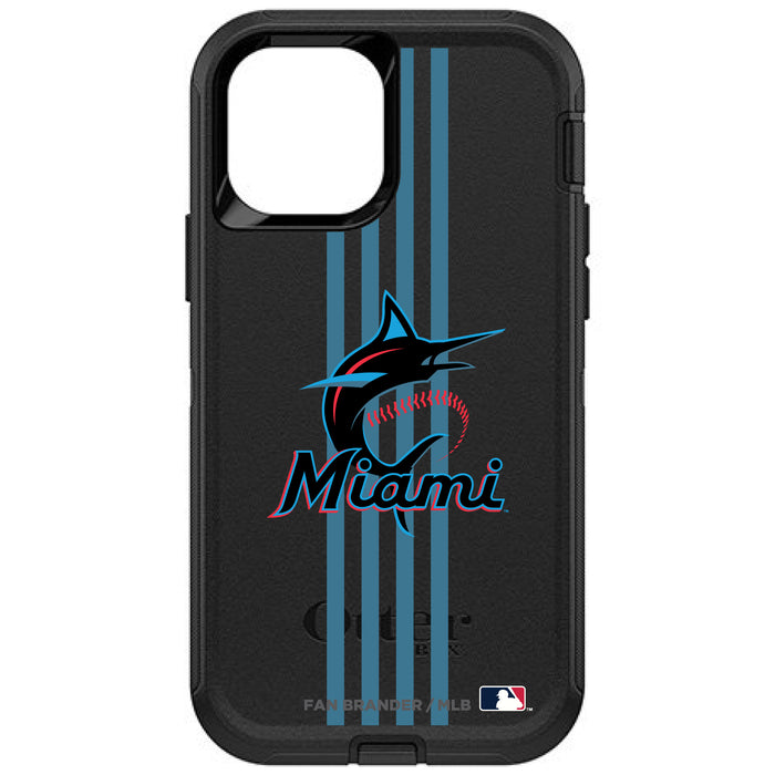 OtterBox Black Phone case with Miami Marlins Primary Logo and Vertical Stripe