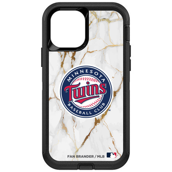 OtterBox Black Phone case with Minnesota Twins Primary Logo on white marble Background