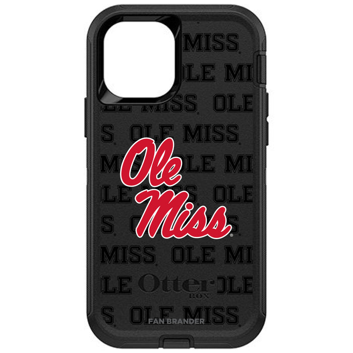 OtterBox Black Phone case with Mississippi Ole Miss Primary Logo on Repeating Wordmark Background