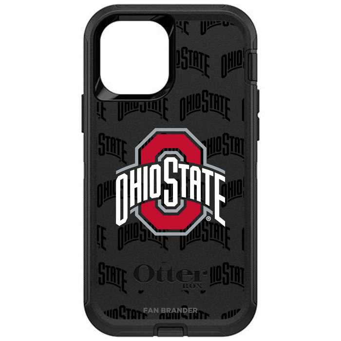 OtterBox Black Phone case with Ohio State Buckeyes Primary Logo on Repeating Wordmark Background