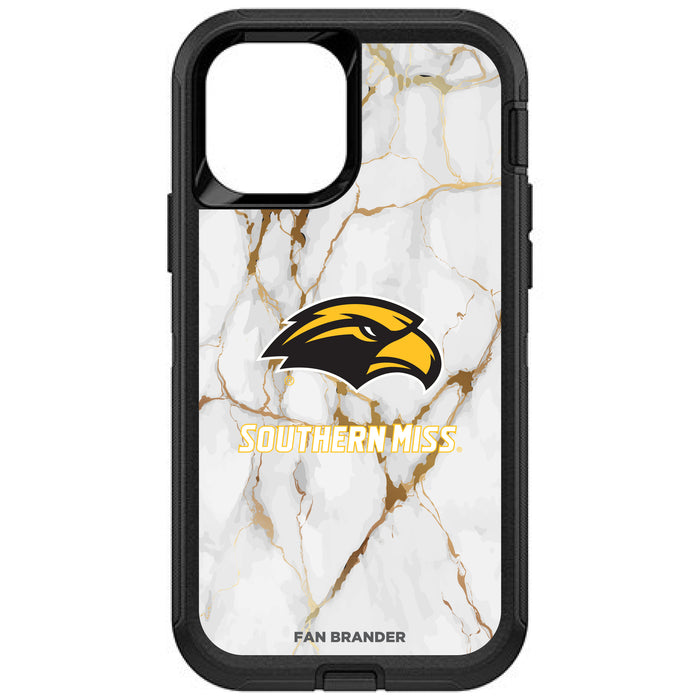 OtterBox Black Phone case with Southern Mississippi Golden Eagles Tide White Marble Background