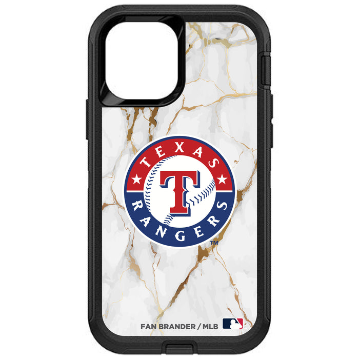 OtterBox Black Phone case with Texas Rangers Primary Logo on white marble Background
