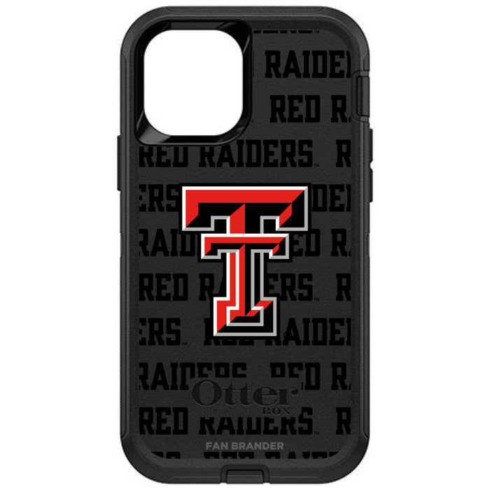 OtterBox Black Phone case with Texas Tech Red Raiders Primary Logo on Repeating Wordmark Background