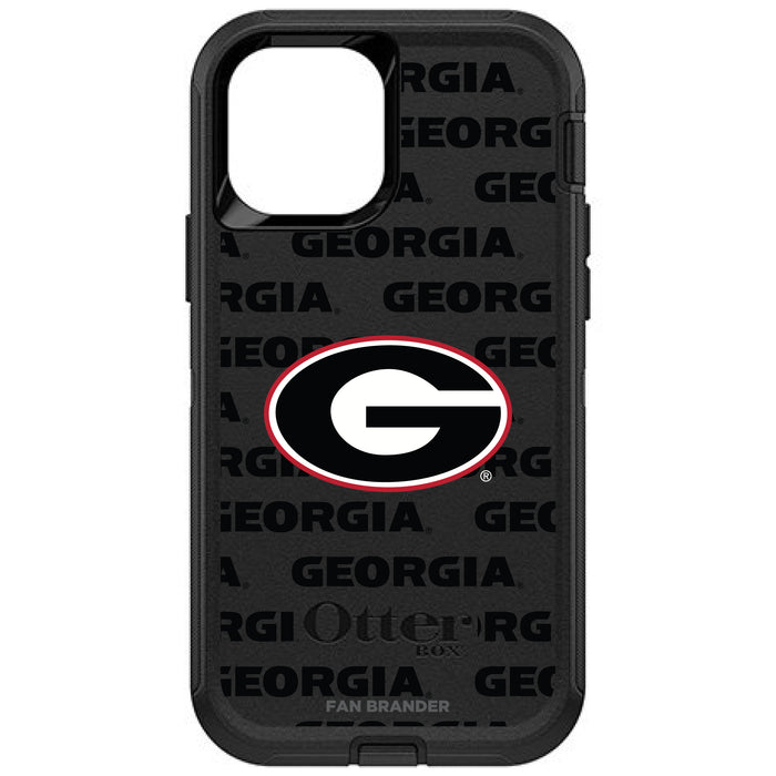 OtterBox Black Phone case with Georgia Bulldogs Primary Logo on Repeating Wordmark Background