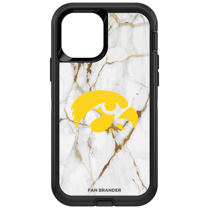 OtterBox Black Phone case with Iowa Hawkeyes Tide White Marble Background