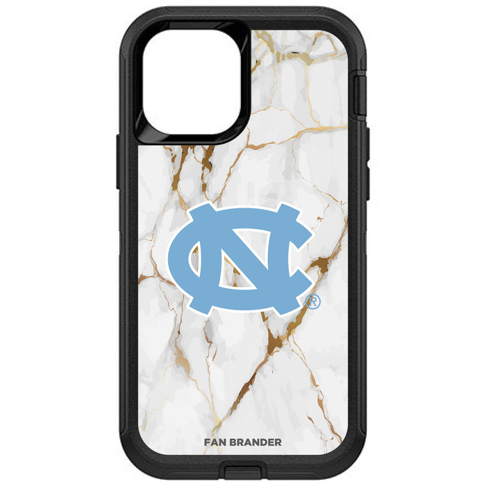 OtterBox Black Phone case with UNC Tar Heels Tide White Marble Background