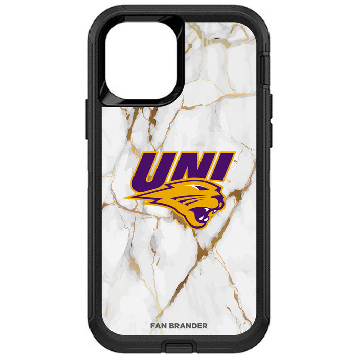 OtterBox Black Phone case with Northern Iowa Panthers Tide White Marble Background