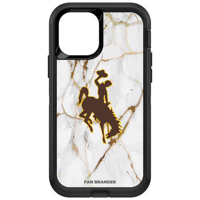 OtterBox Black Phone case with Wyoming Cowboys Tide White Marble Background