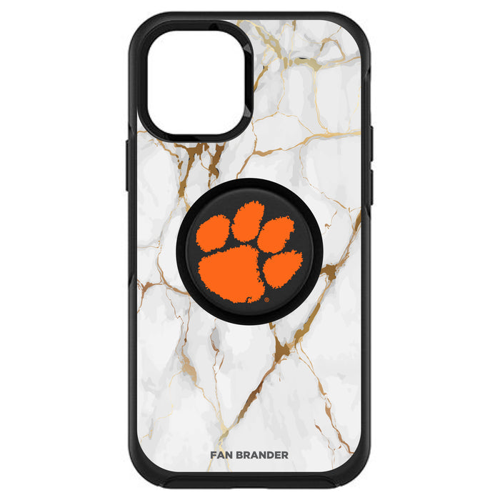 OtterBox Otter + Pop symmetry Phone case with Clemson Tigers White Marble Background