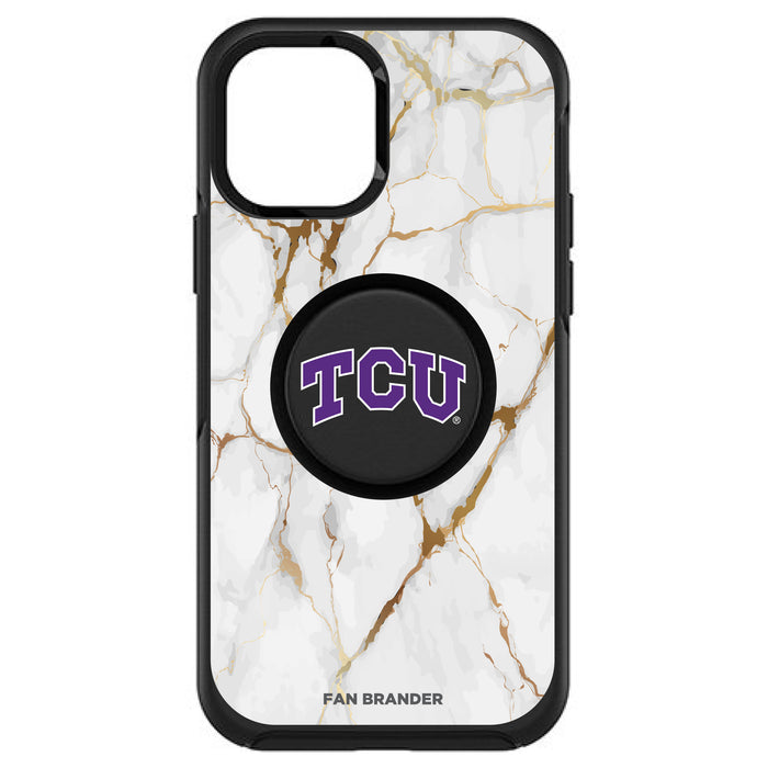 OtterBox Otter + Pop symmetry Phone case with Texas Christian University Horned Frogs White Marble Background