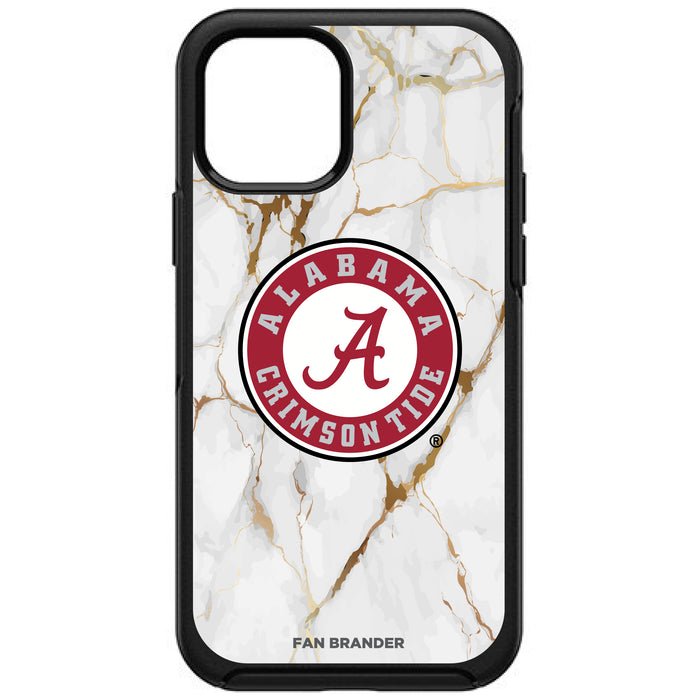 OtterBox Black Phone case with Alabama Crimson Tide Tide White Marble Background