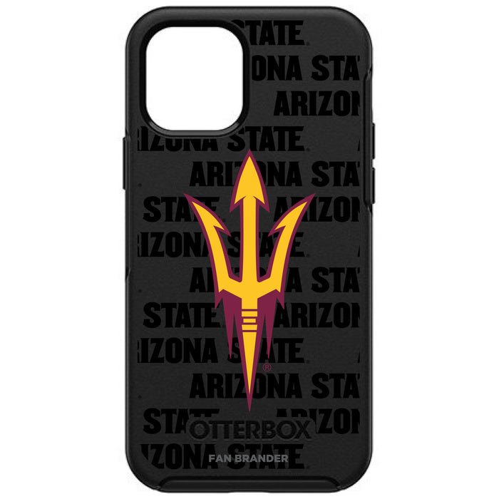 OtterBox Black Phone case with Arizona State Sun Devils Primary Logo on Repeating Wordmark Background