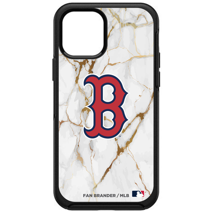OtterBox Black Phone case with Boston Red Sox Primary Logo on white marble Background