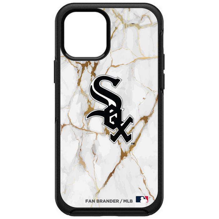 OtterBox Black Phone case with Chicago White Sox Primary Logo on white marble Background