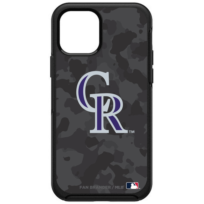 OtterBox Black Phone case with Colorado Rockies Primary Logo Urban Camo background