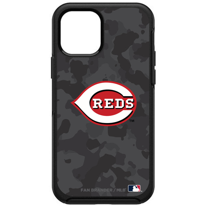 OtterBox Black Phone case with Cincinnati Reds Primary Logo Urban Camo background