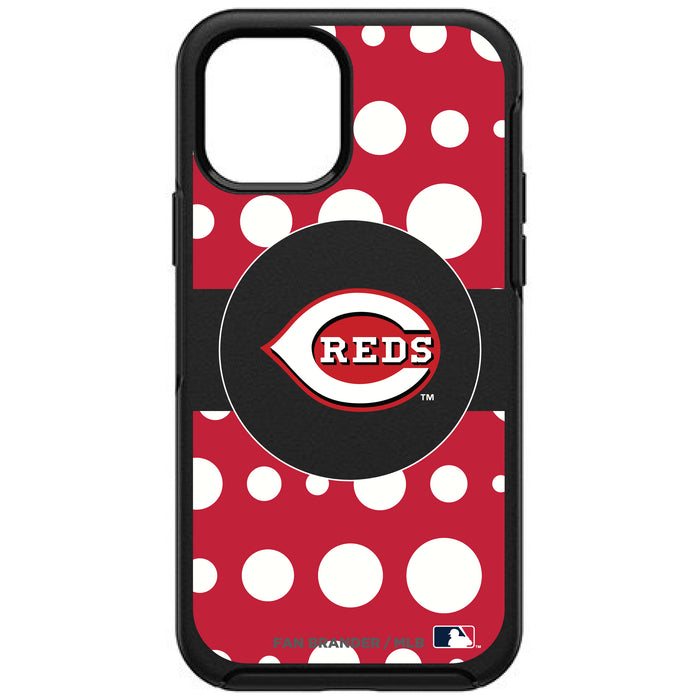 OtterBox Black Phone case with Cincinnati Reds Primary Logo and Polka Dots Design
