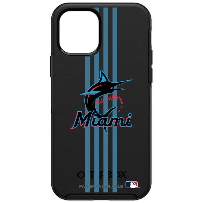 OtterBox Black Phone case with Miami Marlins Primary Logo and Vertical Stripe