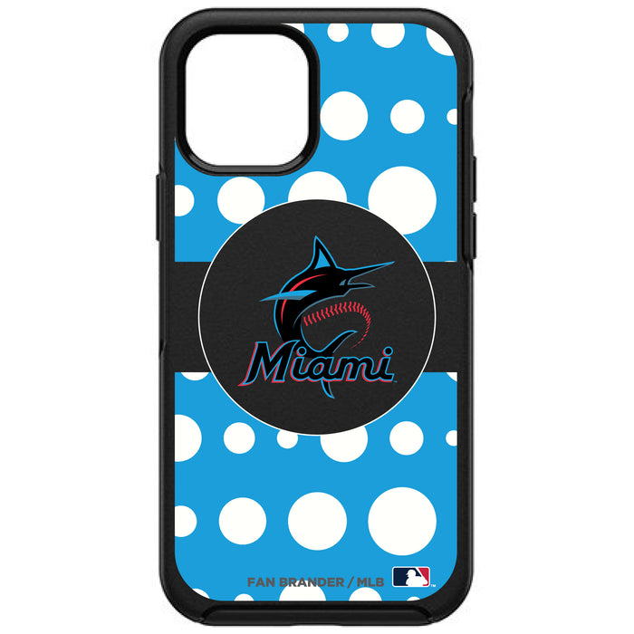 OtterBox Black Phone case with Miami Marlins Primary Logo and Polka Dots Design