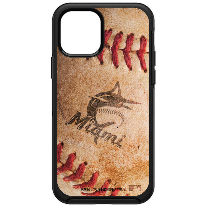 OtterBox Black Phone case with Miami Marlins Primary Logo and Baseball Design