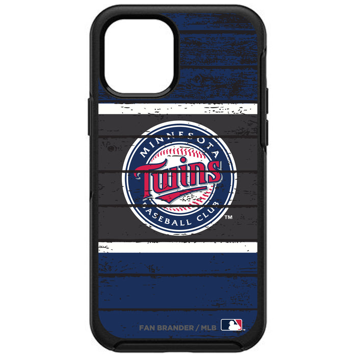 OtterBox Black Phone case with Minnesota Twins Primary Logo on Wood Design