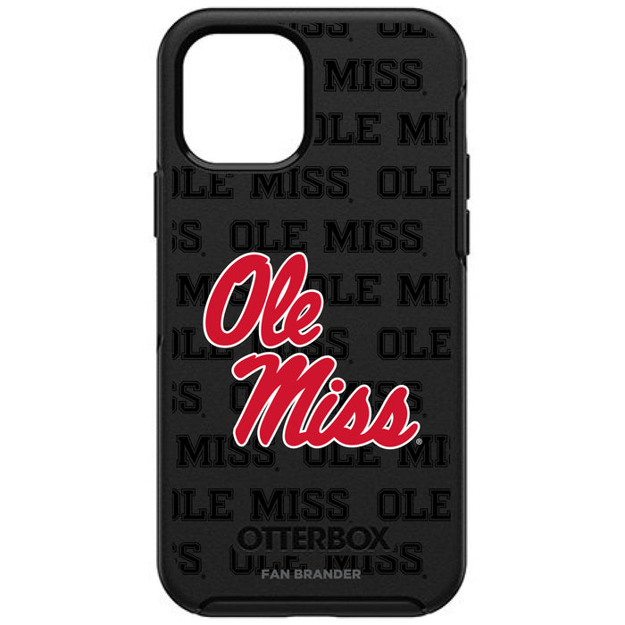 OtterBox Black Phone case with Mississippi Ole Miss Primary Logo on Repeating Wordmark Background