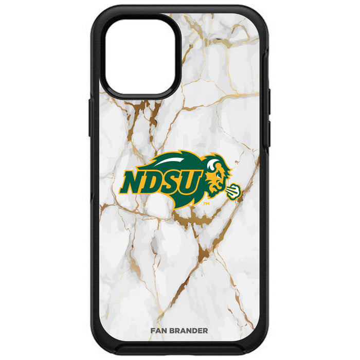 OtterBox Black Phone case with North Dakota State Bison Tide White Marble Background