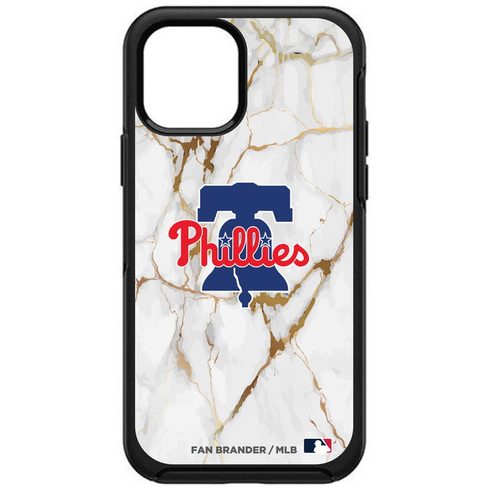OtterBox Black Phone case with Philadelphia Phillies Primary Logo on white marble Background