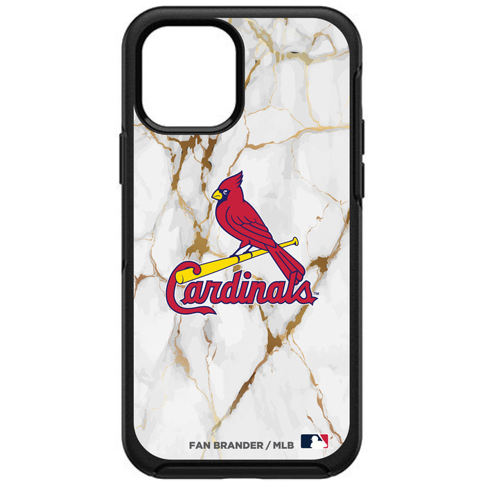 OtterBox Black Phone case with St. Louis Cardinals Primary Logo on white marble Background