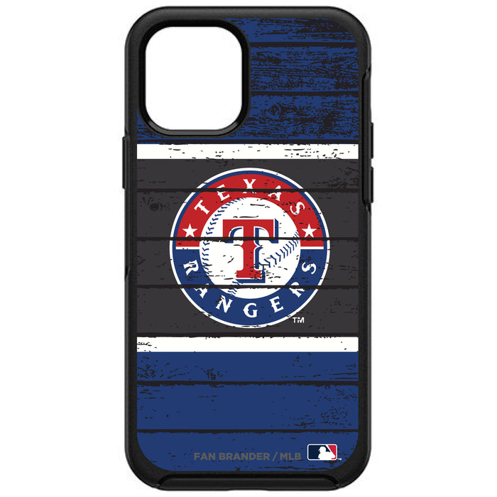OtterBox Black Phone case with Texas Rangers Primary Logo on Wood Design