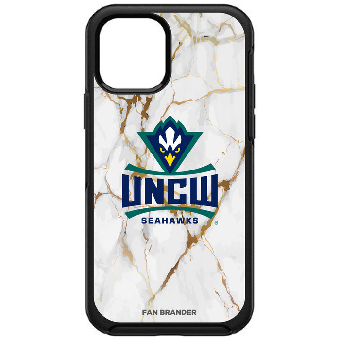 OtterBox Black Phone case with UNC Wilmington Seahawks Tide White Marble Background