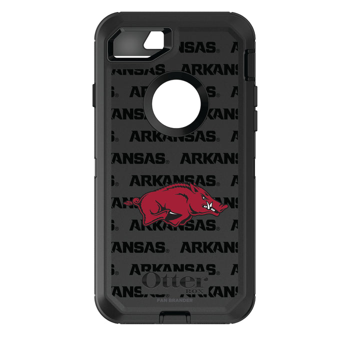 OtterBox Black Phone case with Arkansas Razorbacks Primary Logo on Repeating Wordmark Background