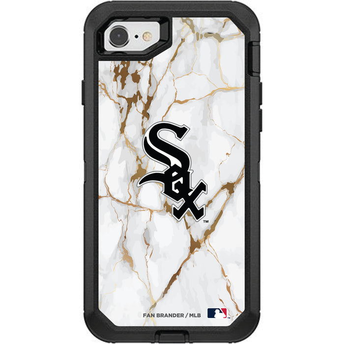 OtterBox Black Phone case with Chicago White Sox Primary Logo on white marble Background