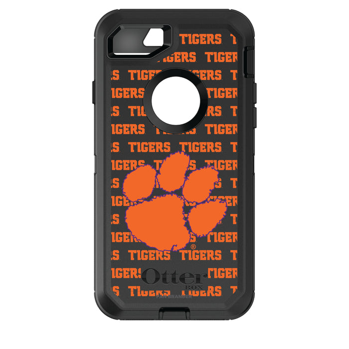 OtterBox Black Phone case with Clemson Tigers Primary Logo on Repeating Wordmark Background