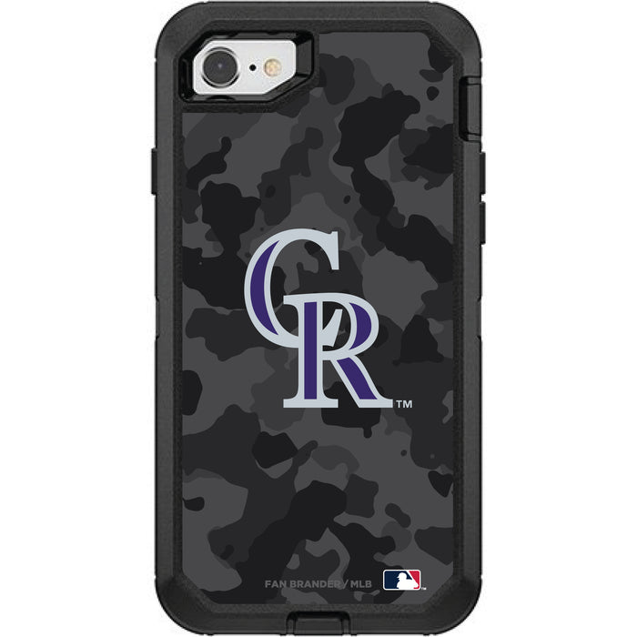 OtterBox Black Phone case with Colorado Rockies Primary Logo Urban Camo background