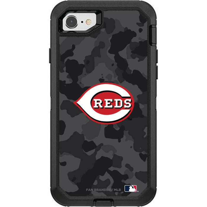 OtterBox Black Phone case with Cincinnati Reds Primary Logo Urban Camo background