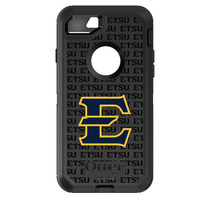 OtterBox Black Phone case with Eastern Tennessee State Buccaneers Primary Logo on Repeating Wordmark Background