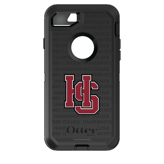 OtterBox Black Phone case with Hampden Sydney Primary Logo on Repeating Wordmark Background