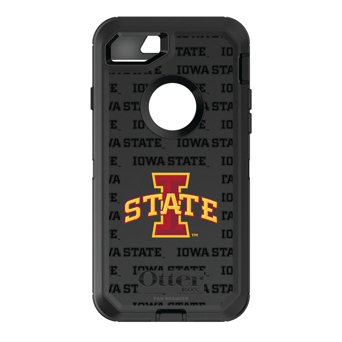 OtterBox Black Phone case with Iowa State Cyclones Primary Logo on Repeating Wordmark Background