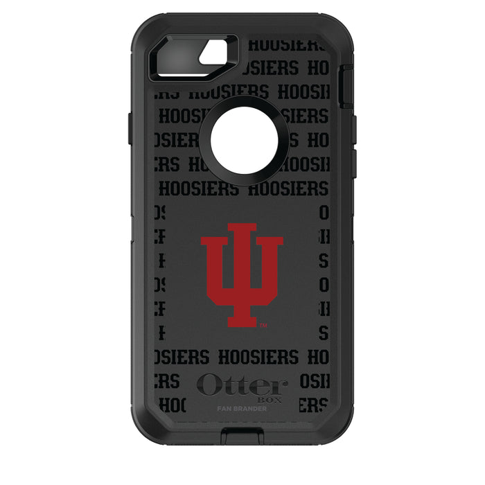 OtterBox Black Phone case with Indiana Hoosiers Primary Logo on Repeating Wordmark Background