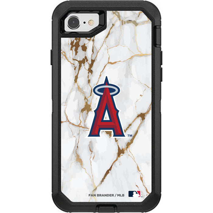 OtterBox Black Phone case with Los Angeles Angels Primary Logo on white marble Background