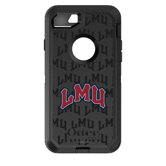 OtterBox Black Phone case with Loyola Marymount University Lions Primary Logo on Repeating Wordmark Background