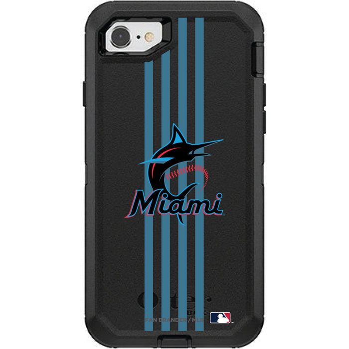 OtterBox Black Phone case with Miami Marlins Primary Logo and Vertical Stripe